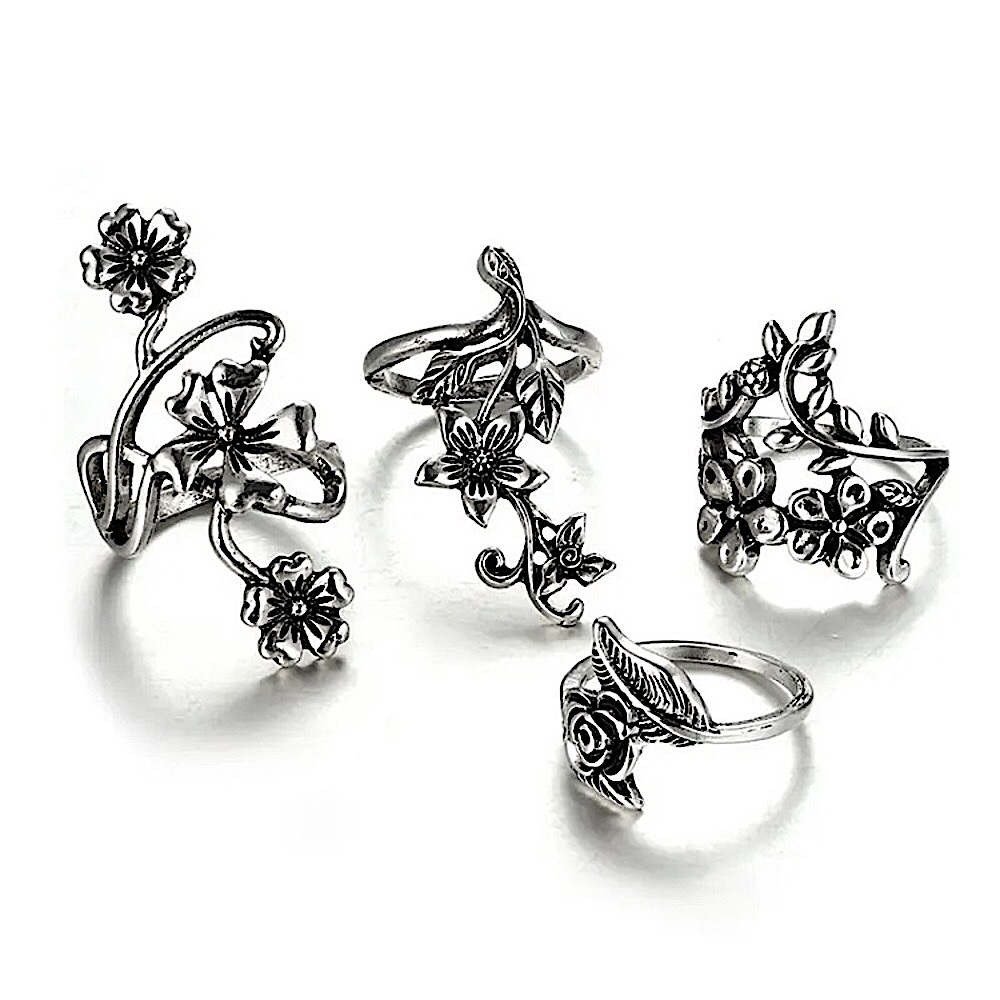 Silver flower vine knuckle ring set πΊ - Picture 6 of 11